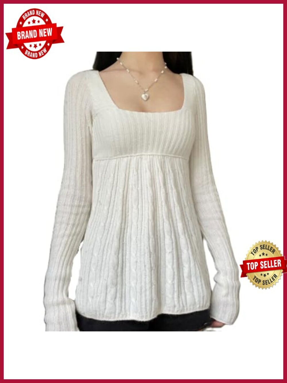 Fairy Tunic Knitted Top Square Neck Low Cut Peplum Ruffle Hem Sweater